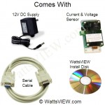 The WattsVIEW full kit includes serial extension cable, software install disk for windows or MAC, 12 V DC power supply with 2.5mm power connector